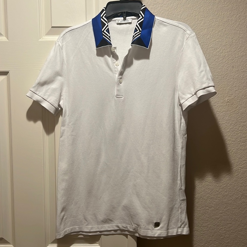 Versace collection white polo with blue collar